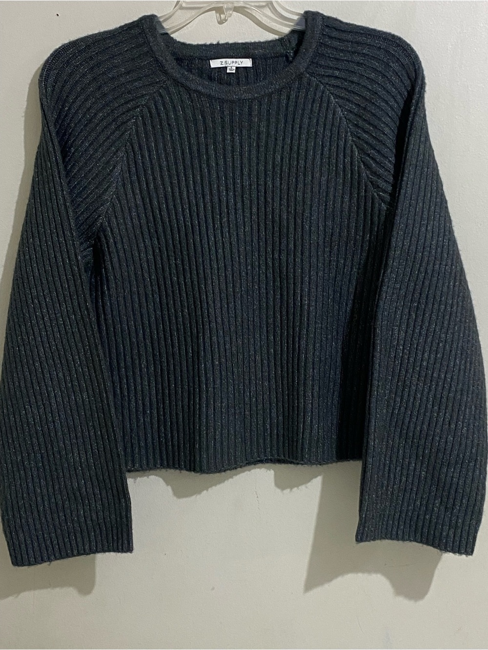Z Supply Women's Baggy Fit Bell Sleeve Ribbed Crewneck Sweater Green